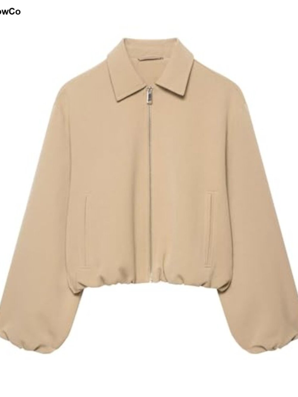 Cropped Bomber Jacket Puffed Sleeves Zip Up Casual Streetwear Outerwear
